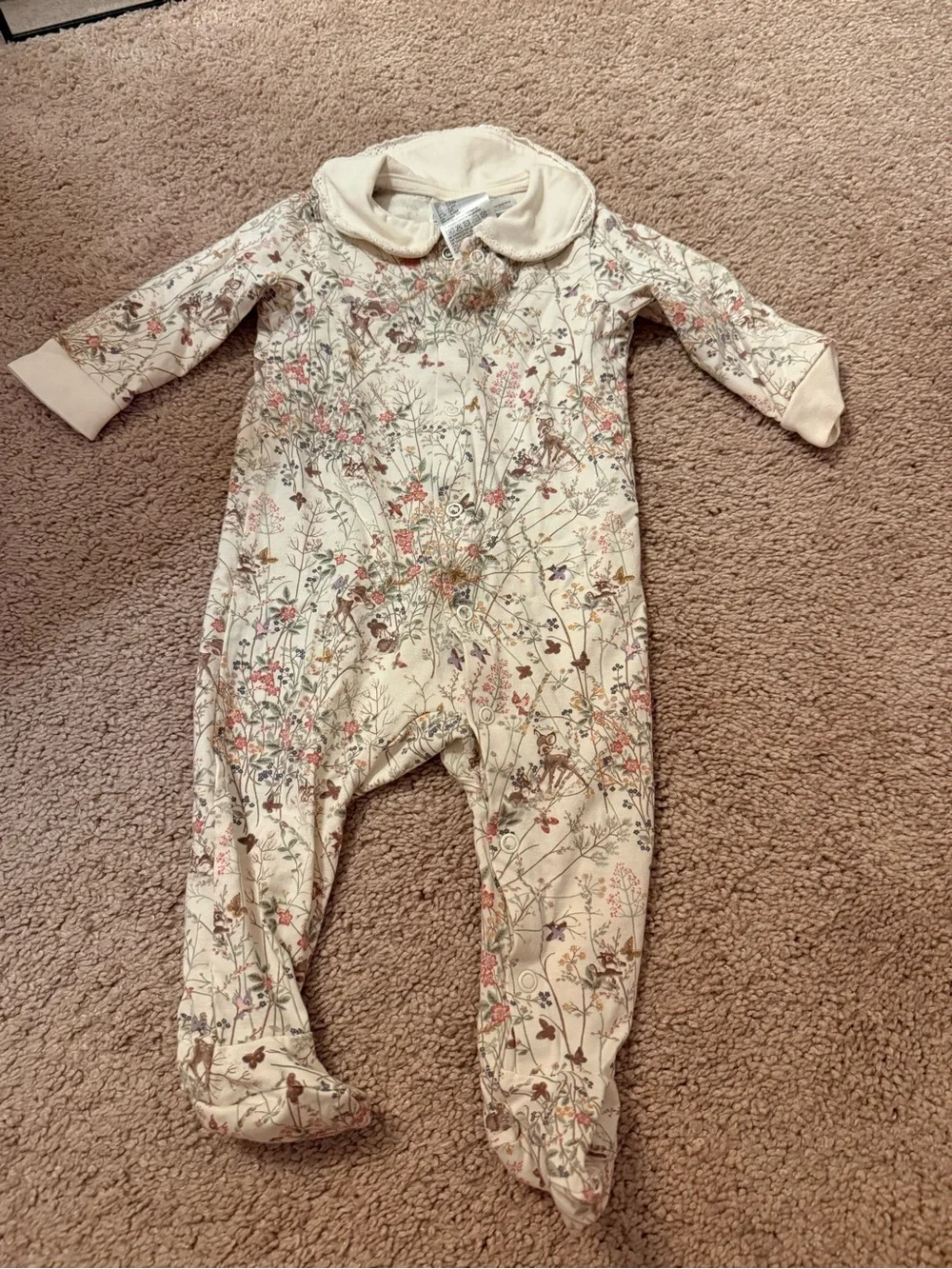 H&M Cream Floral Footed One-Piece